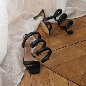 NEW ILIO SMERALDO MIJA SPIRAL LAMB LEATHER SANDALS LEG WRAP HEELS